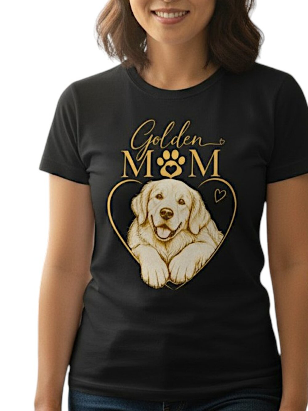 Golden Retriever Mom Graphic T-Shirt Cotton Women's Casual Dog Lover Top Black